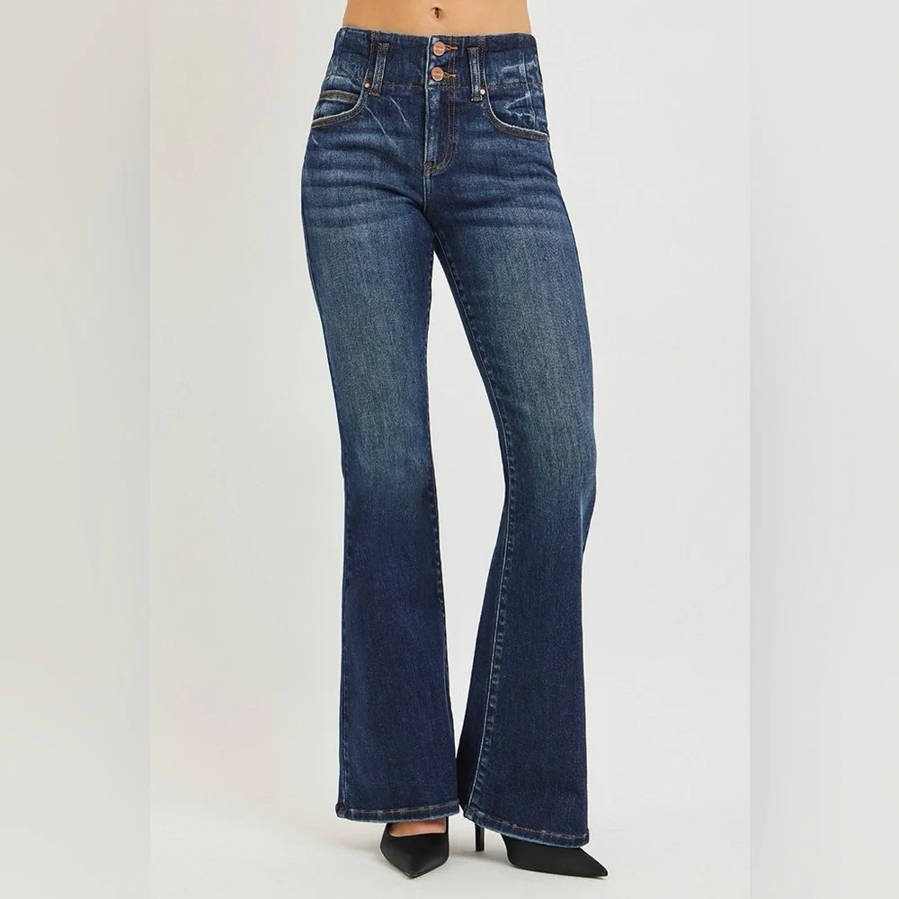RISEN High Rise Flare Jeans With Seam Detail Waistband - Picture 7 of 7